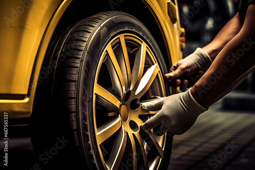 Changing the tire in a car service