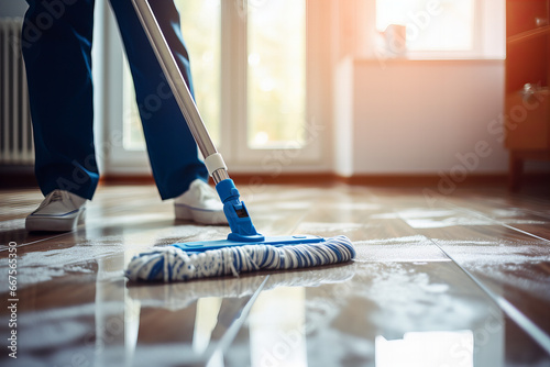 Person cleaning floor with mop
