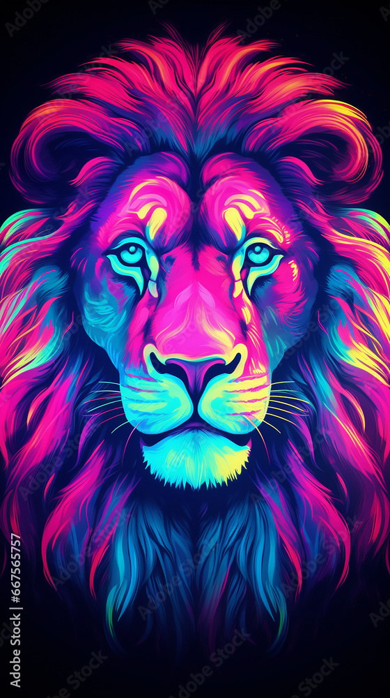 Lion head with colorful gradient on a black background