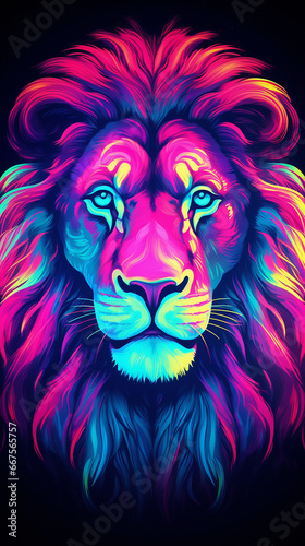 Lion head with colorful gradient on a black background