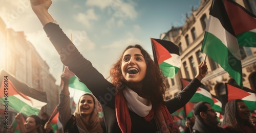 Palestinian youth engaged in the Friedensparade, their faces illuminated with pride