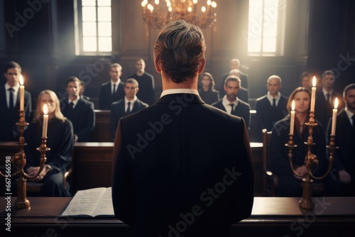 Lawyer speak in court. Attorney and jury in court. Generative AI