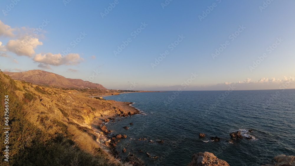 South coast of Crete at sunset in October 2023