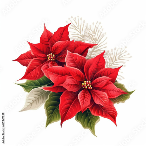 Elegant Christmas Poinsettia Graphic Isolated on White Background