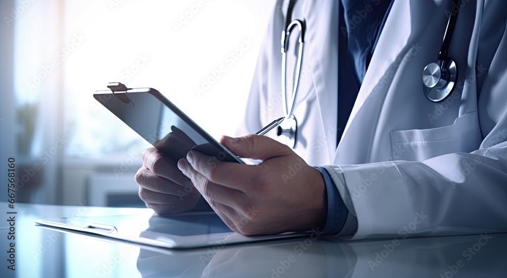 Naklejka premium Doctor working on laptop