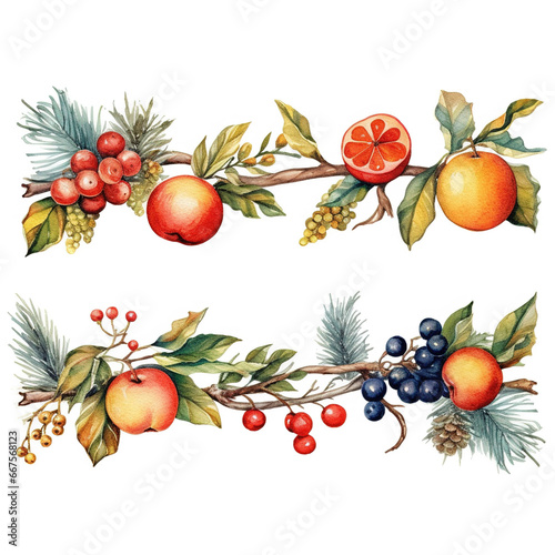 Classic Christmas Flowers and Berries Clipart Isolated on White Background