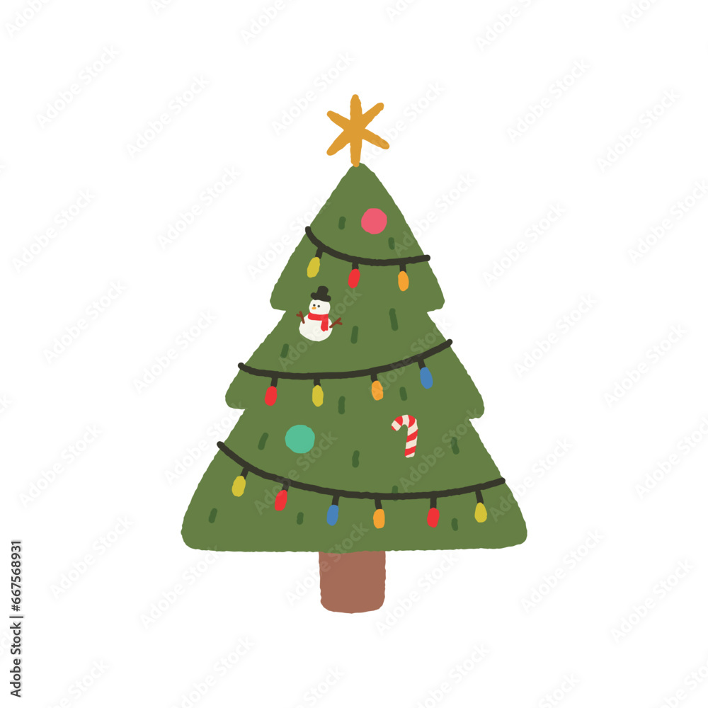 Hand drawn Christmas tree with decoration Hand drawn Christmas tree with decoration
