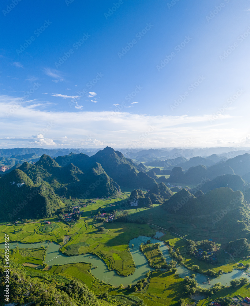 Aerial landscape in Phong Nam valley, an extreme scenery landscape at