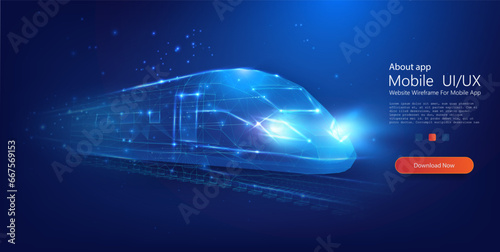 Futuristic Digital Gas Pump: Illuminated Polygonal Mesh Design on a Deep Blue Cosmic Background. Futuristic technology, hi tech future digital transport concept. Vector illustration