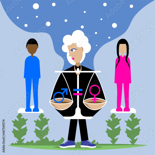 Abstract illustration of gender equality concept of man and woman
