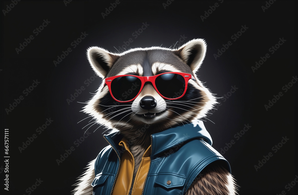 cute racoon with red sunglasses