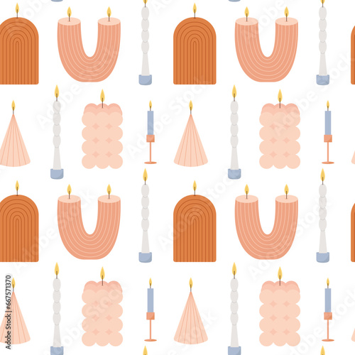 Trendy candles seamless pattern. Flat style candles vector pattern