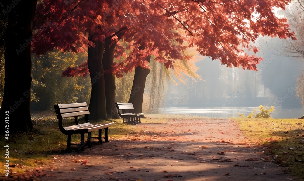 bench in autumn park, Generative AI