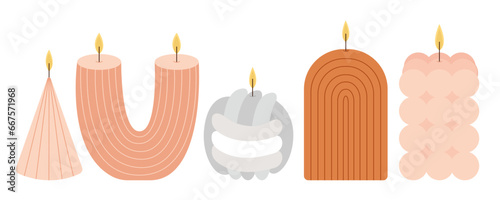Trendy candles flat vector set. Different kinds of aroma candles set