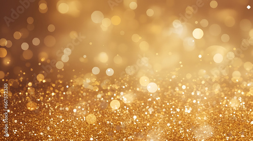 golden bokeh particles and highlights on dark background, Christmas glowing bokeh confetti and sparkle texture . Sparkling gold dust abstract golden luxury decoration background, glitter vintage light