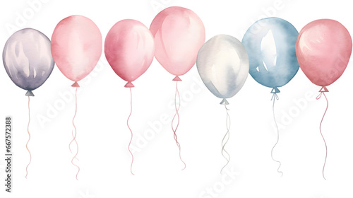 Watercolor balloons isolated on transparent background