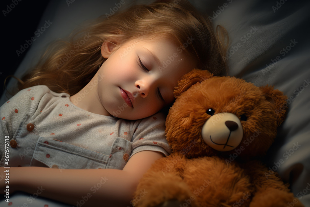 Sweet little girl sleeps with a toy. Young girl in bed sleeping and hug teddy bear. Little girl, big dreamer. It’s bedtime for baby and bear. With teddy close by he has the softest sweetest dreams Sweet little girl sleeps with a toy. Young girl in bed sleeping and hug teddy bear. Little girl, big dreamer. It’s bedtime for baby and bear. With teddy close by he has the softest sweetest dreams