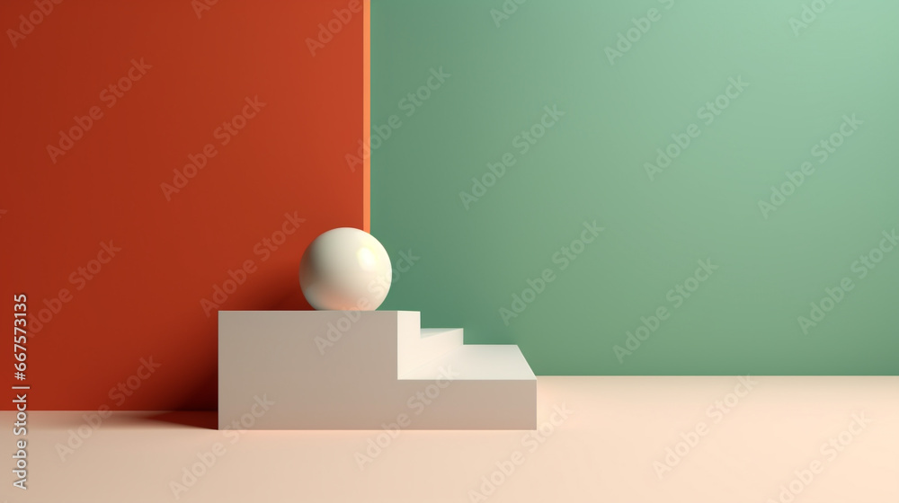 minimalist background with 3d geometric and ball style layout and copy space on orange green background minimalist background with 3d geometric and ball style layout and copy space on orange green background