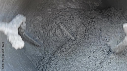 Cement concrete mixer kneading construction mortar,bricklayer house building industry, 4k