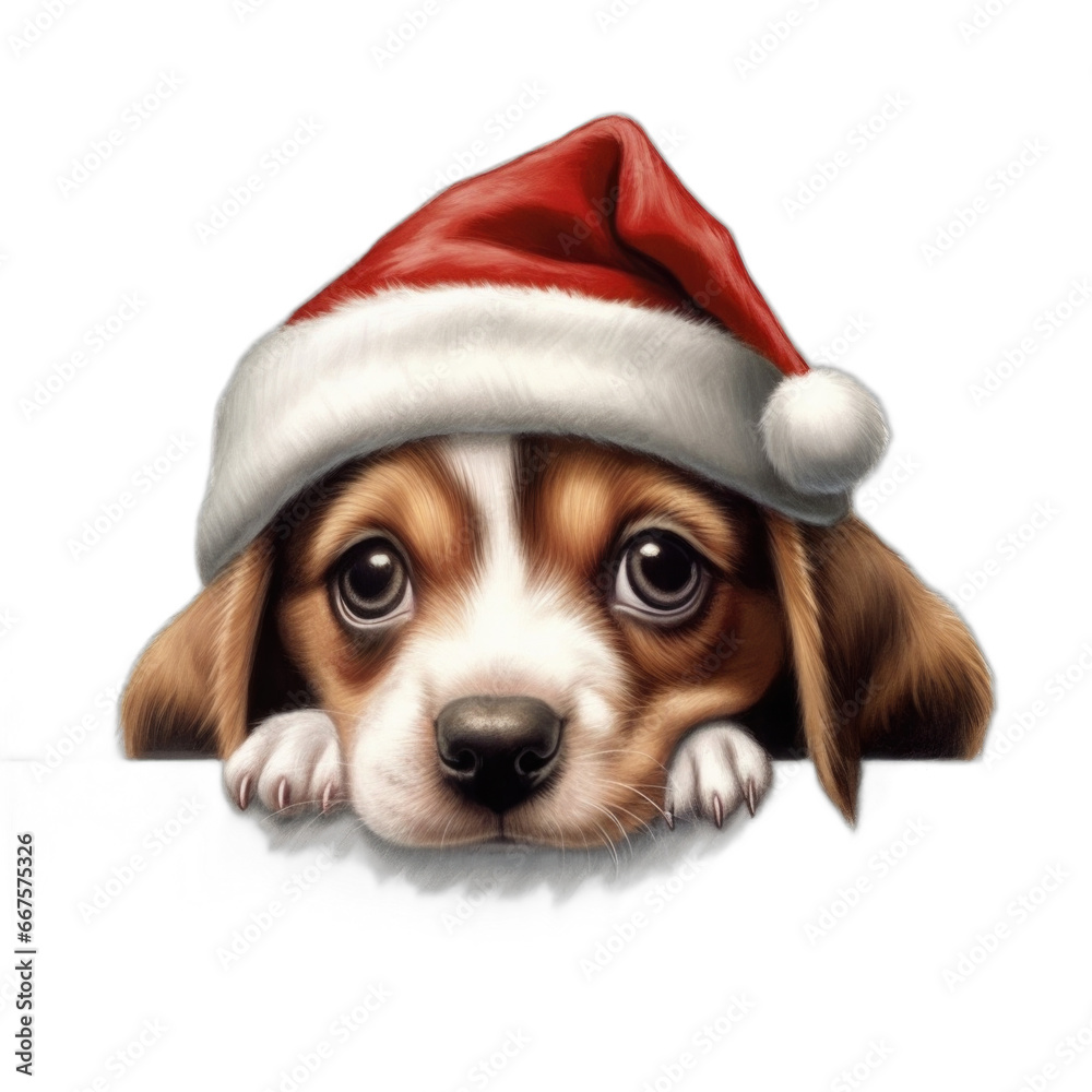 Beagle puppy wearing Santa Hat isolated on transparent background Beagle puppy wearing Santa Hat isolated on transparent background