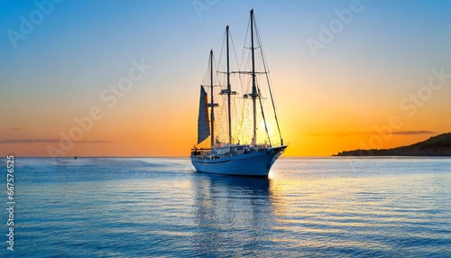 sailing ship at sunset, boat, sea, ai generated 