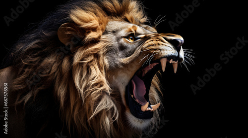 Furious lion roaring on black Background