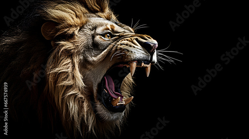 Lion roaring friously on black Background