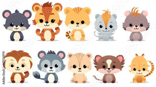 Little colorful cartoon animal set. Baby animal icon set isolated on white background