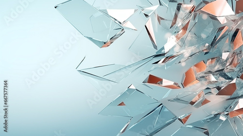 Shattered glass with copy space on blue background photo