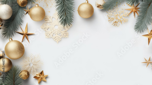 Christmas background decorations composition flatlay Merry christmas card. Winter holiday theme. Happy New Year. Space for text, AI generated