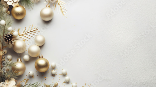 Christmas background decorations composition flatlay Merry christmas card. Winter holiday theme. Happy New Year. Space for text, AI generated