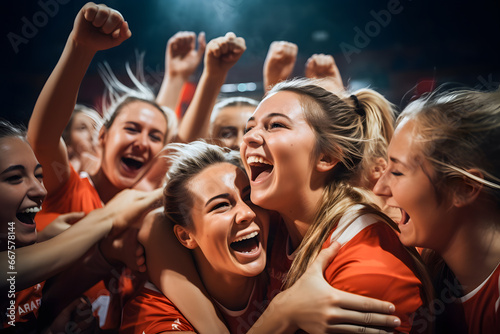 women team volleyball players excitement of victory ai generated art