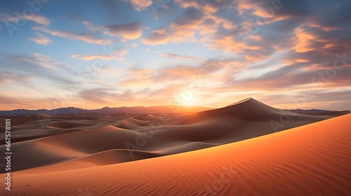 Panorama of sand dunes at sunrise in Death Valley National Park
