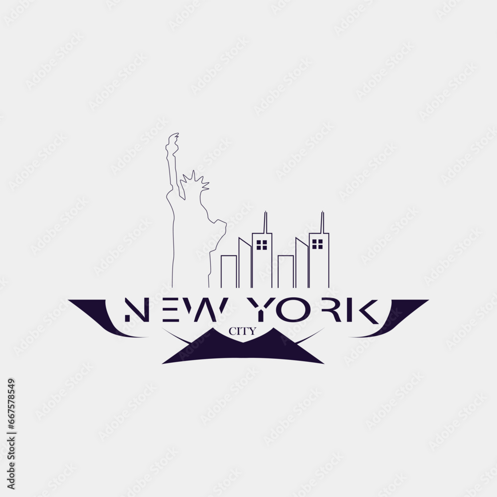 Vector t shirt design skyline travel label, new york city.