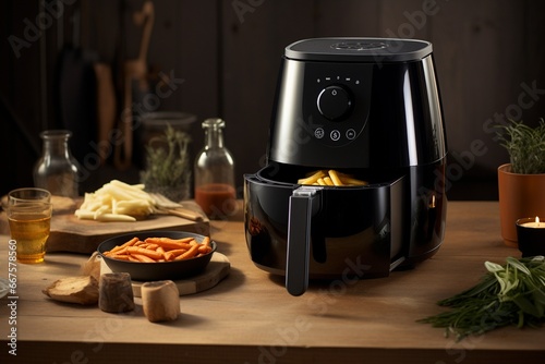 Oil-Free Cooking: Black Air Fryer in a Stylish Kitchen Setting