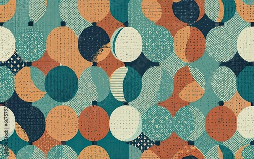 Trendy Seamless Pattern Stippled Circles Retro Colors Abstract Background with Generative AI.