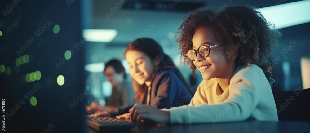 Kids Learning to Code Together in a Computer Lab