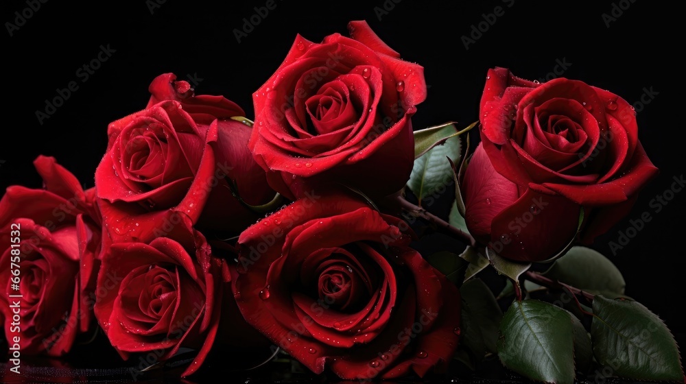 Obraz premium images of beautiful red roses against a striking black background, capturing the timeless elegance and romantic allure of these exquisite blooms