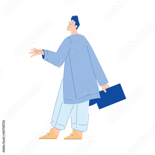 Chemistry with Man Scientist Character Standing with Tablet Vector Illustration