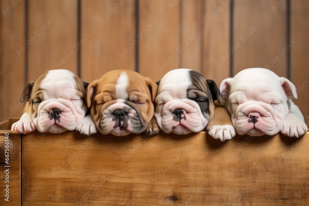 newborn english bulldog puppies, cute dog portrait, ai generated
