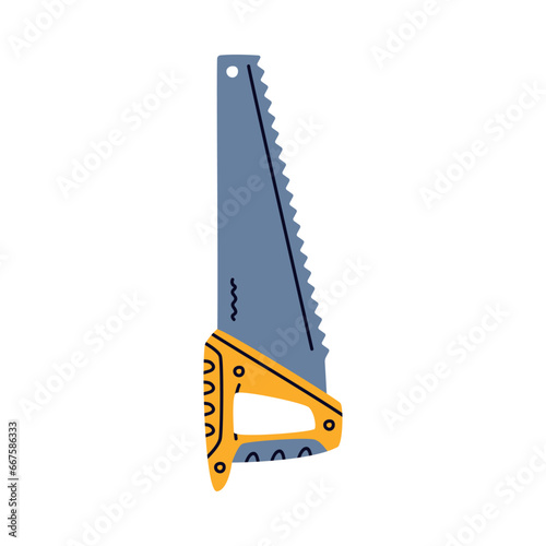 Saw with Steel Toothed Blade as Construction Tool Vector Illustration