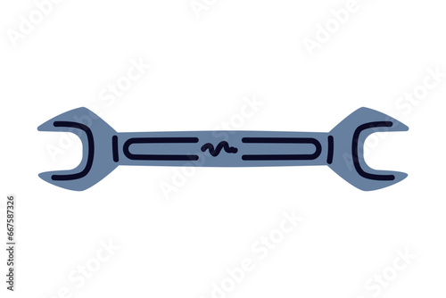 Metal Wrench with Handle as Construction Tool Vector Illustration