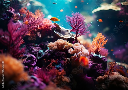 Seabed underwater coral background. Generative AI technology. 