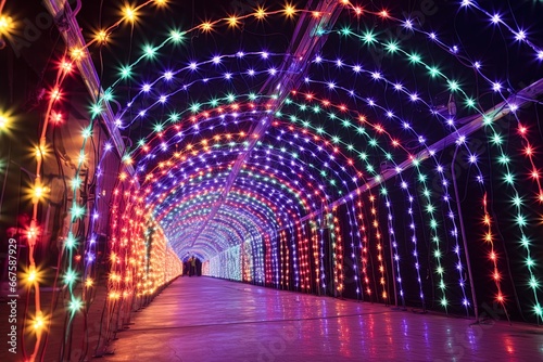 Christmas lights on the street. Arch of LED lights photo