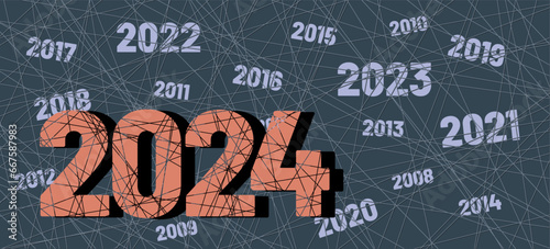 2024 logo with old years numbers on gray background. Vector banner for business calendar cover