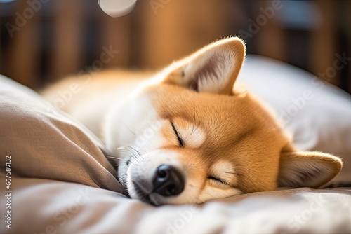 shiba inu dog sleeping,seren pet portrait, ai generated