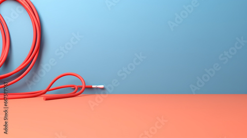 empty room wall blue background with jump rope. minimalist gym room with copy space. photo