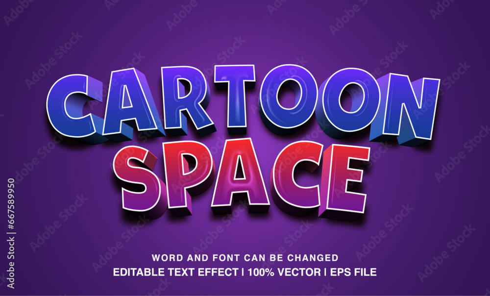 Cartoon space editable text effect template, 3d cartoon style typeface, premium vector
