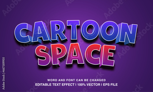 Cartoon space editable text effect template, 3d cartoon style typeface, premium vector