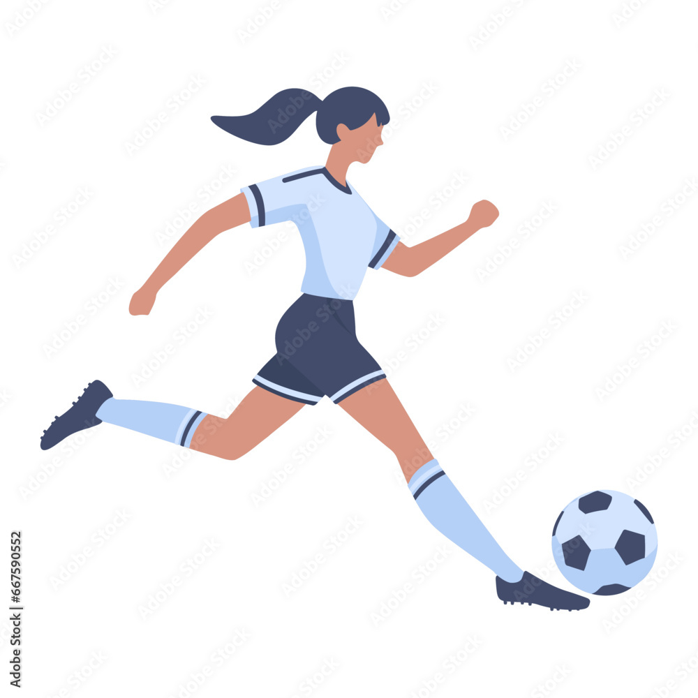 Football soccer player woman clip art. Vector illustration